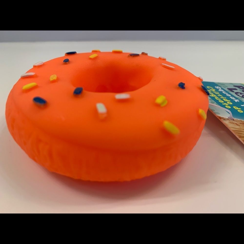 Donut With Sprinkles- Dog Squeak Toy- Orange - Picture 3 of 6